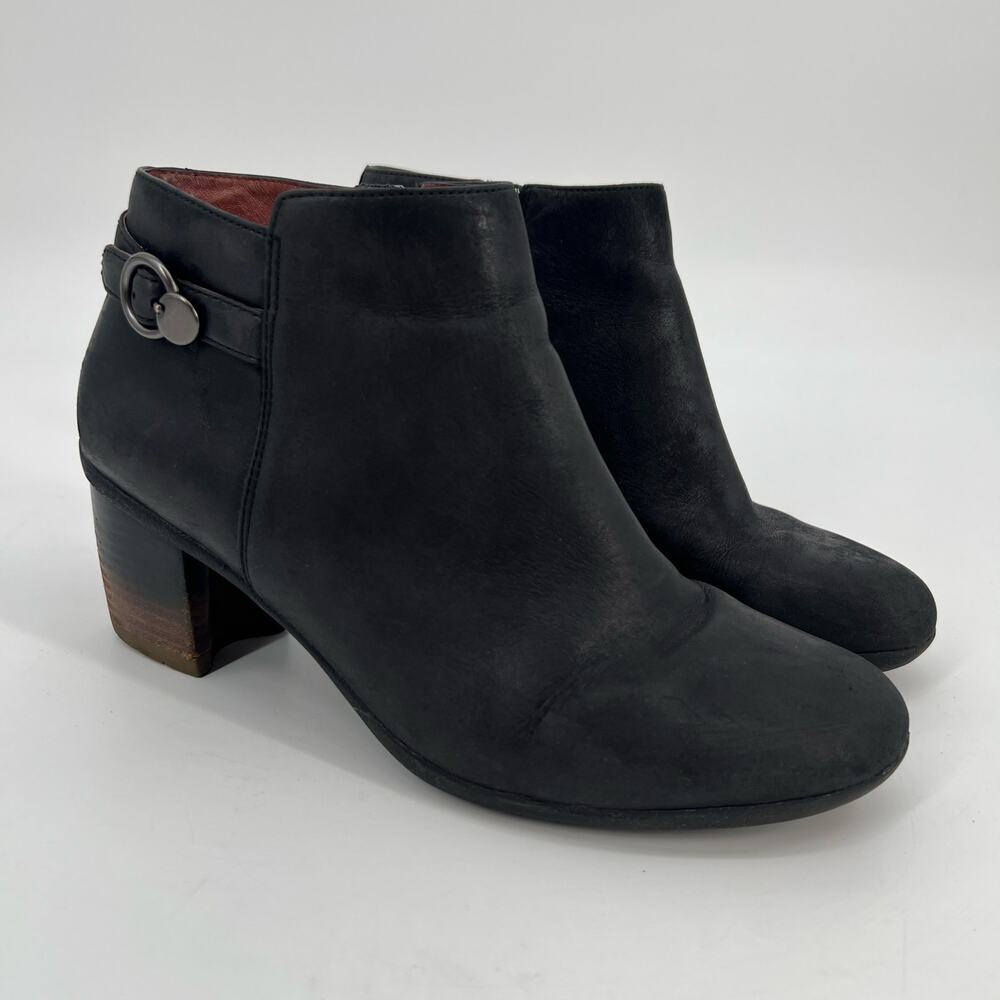 Dansko Perry Ankle Bootie Women EU 41 US 10.5-11 Black Leather Chunky Heel Strap